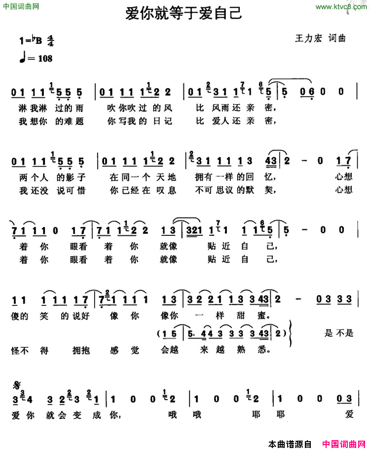爱你就等于爱自己简谱_王力宏演唱_王力宏/王力宏词曲