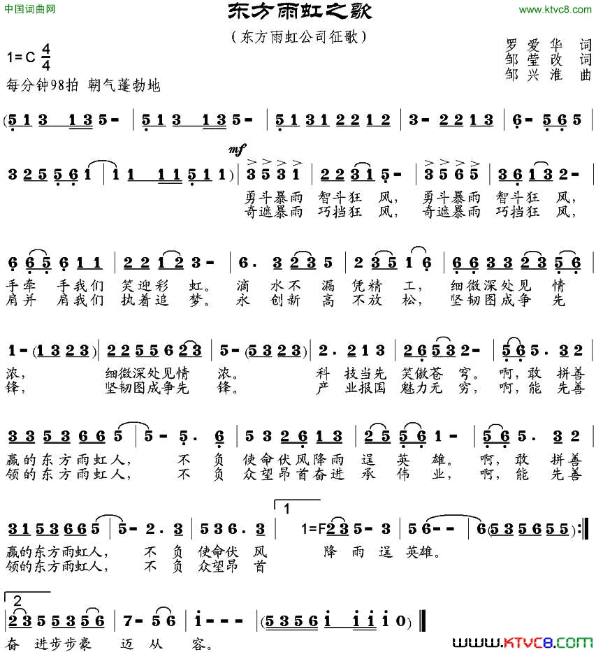 东方雨虹之歌罗爱华词、邹莹改词邹兴淮曲东方雨虹之歌罗爱华词、邹莹改词_邹兴淮曲简谱