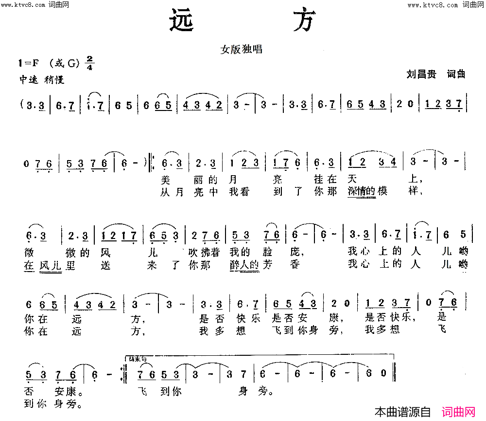 远方简谱_南方豆腐哥演唱_刘昌贵/刘昌贵词曲