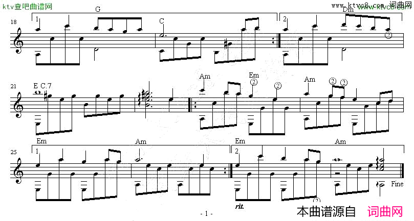 风中有朵雨做的云吉他独奏谱五线谱简谱_孟庭苇演唱