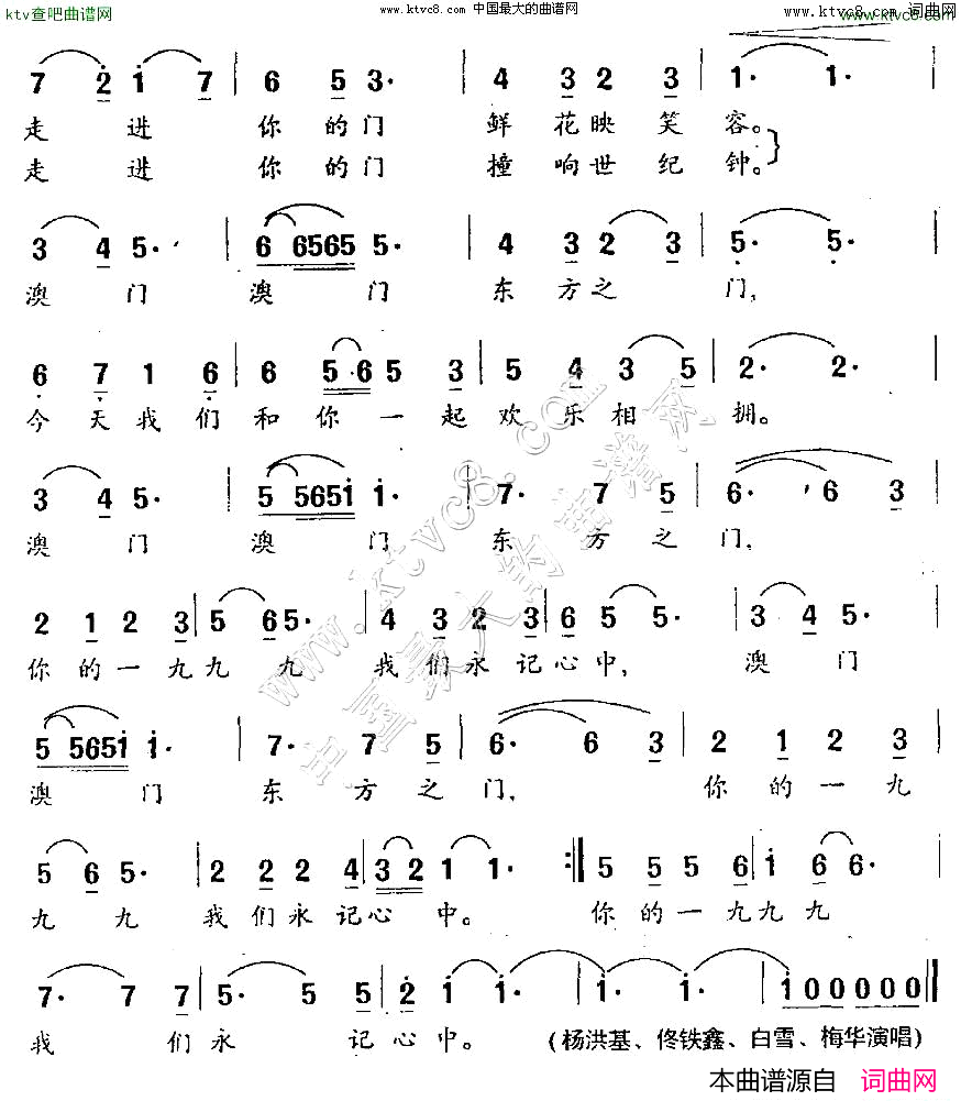 东方之门简谱_杨洪基演唱_王持久/郭小笛词曲