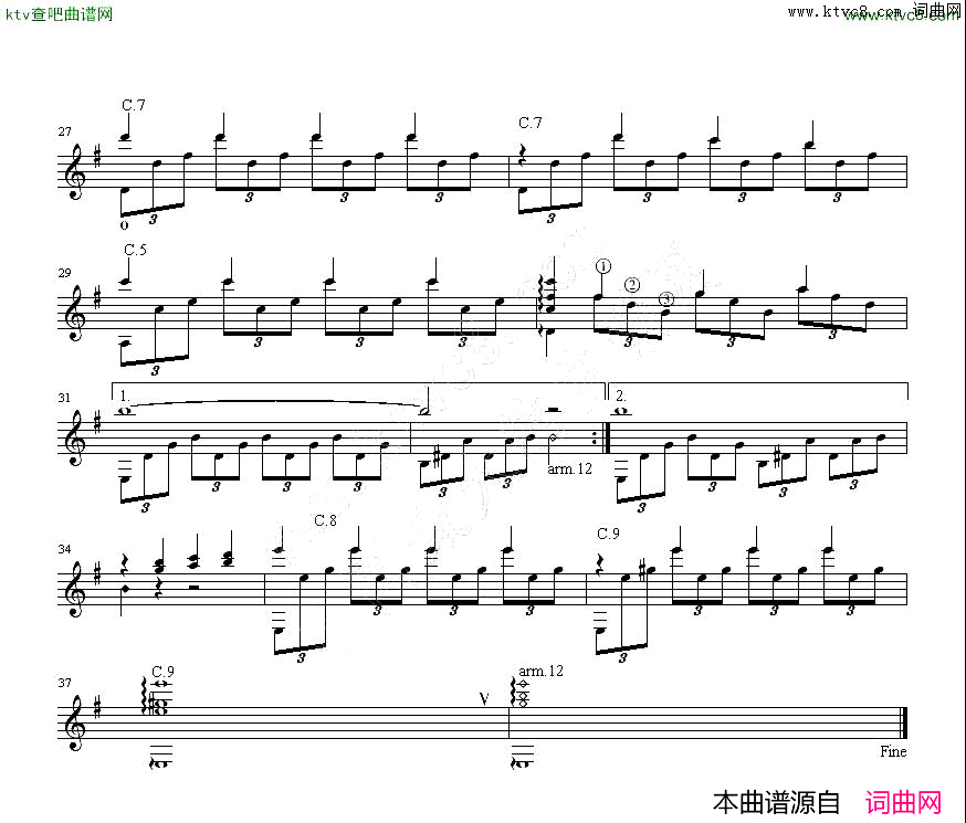 Feeling情感吉他独奏谱简谱_马权安改编演唱