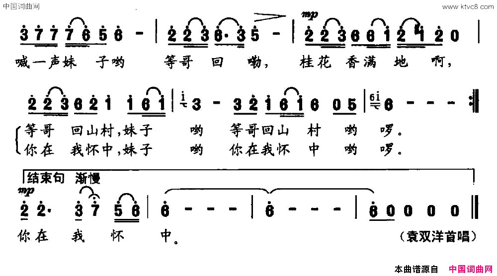 喊一声妹子等哥回男高音独唱简谱_袁双洋演唱_颜娃沙/陈经荣词曲