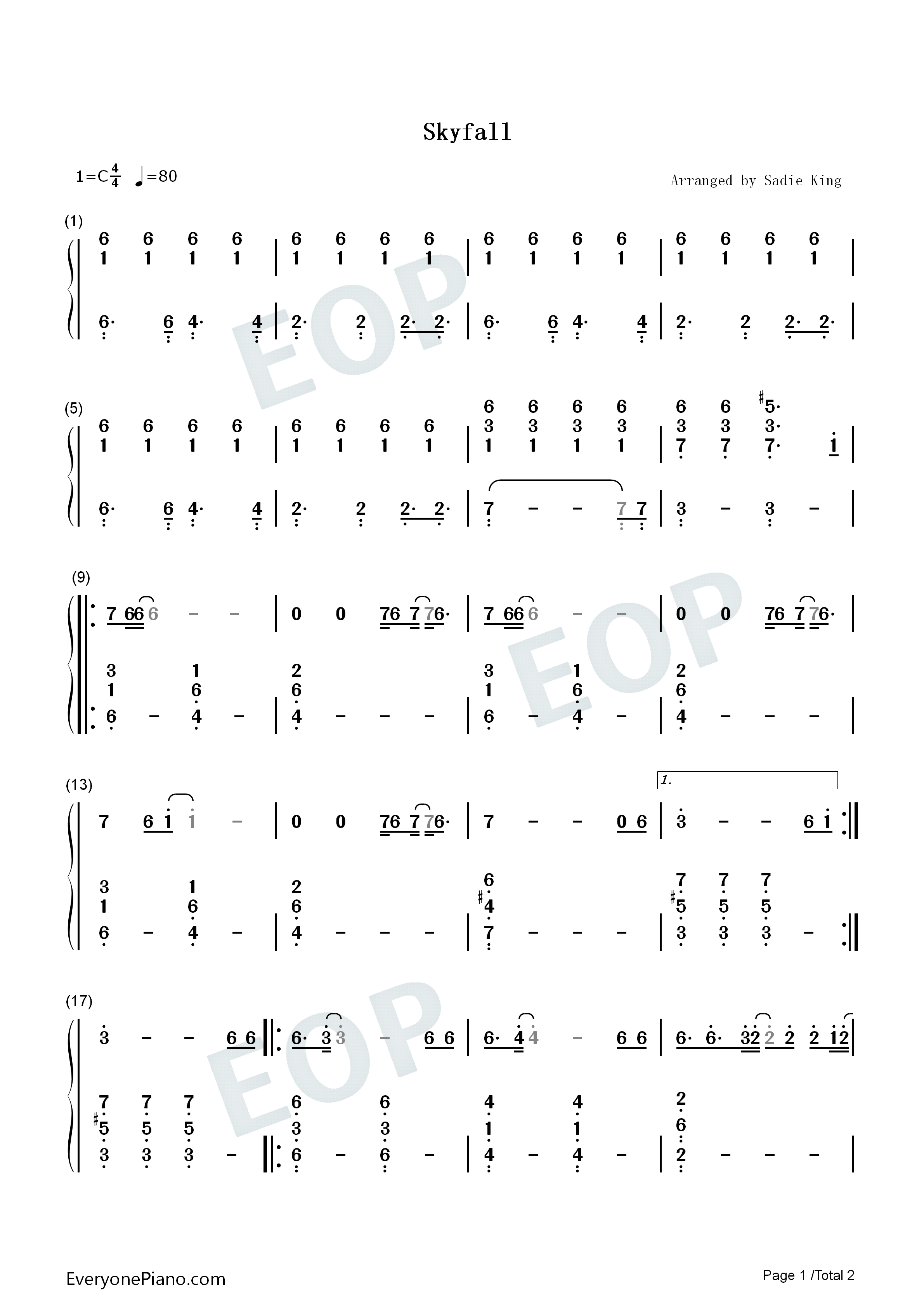 Skyfall钢琴简谱_Adele演唱