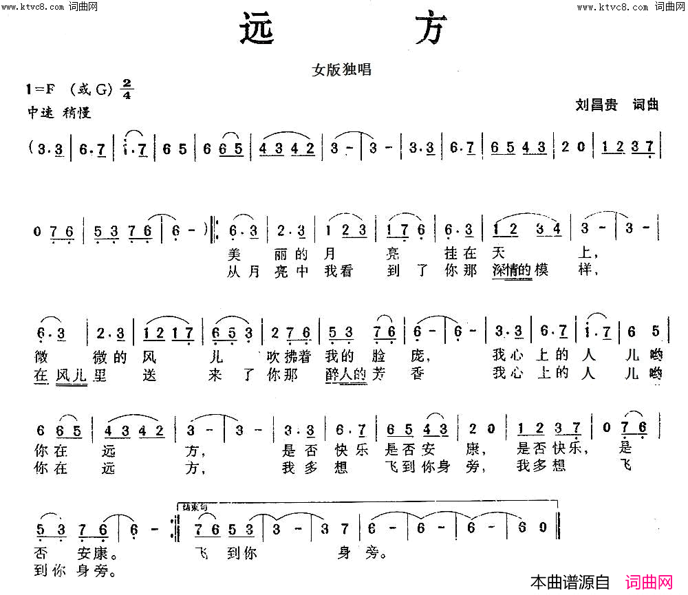 远方简谱_张林英演唱_刘昌贵/美梦音词曲