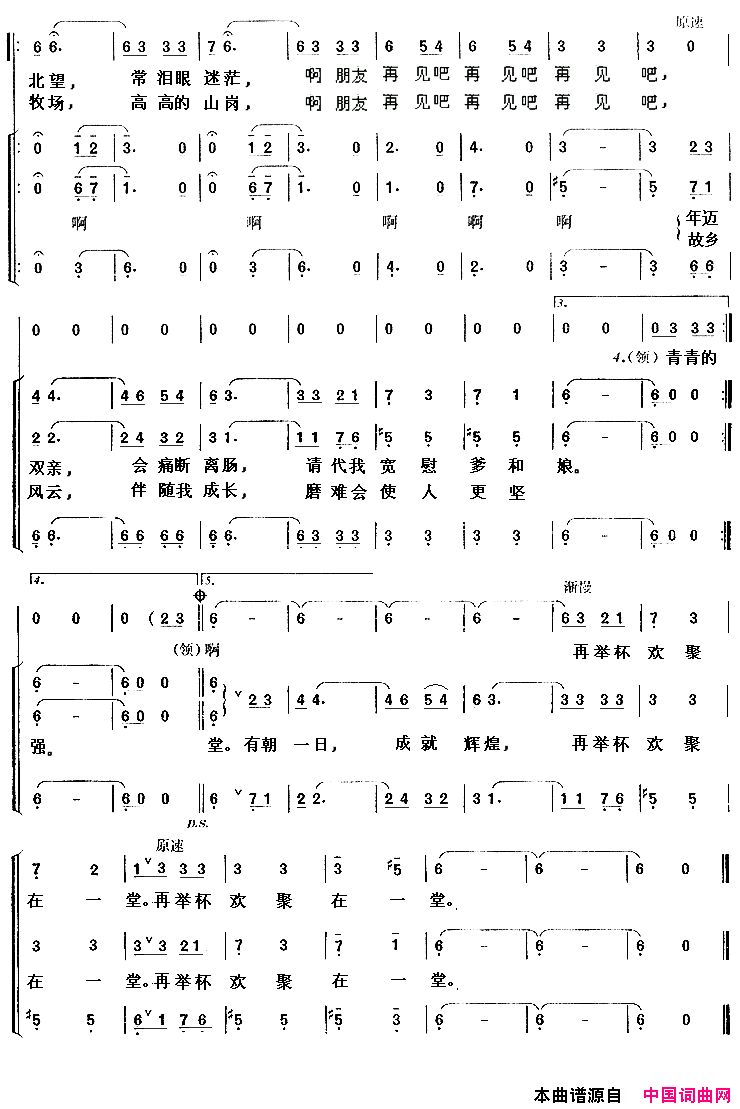 啊，朋友，再见重新填词合唱简谱