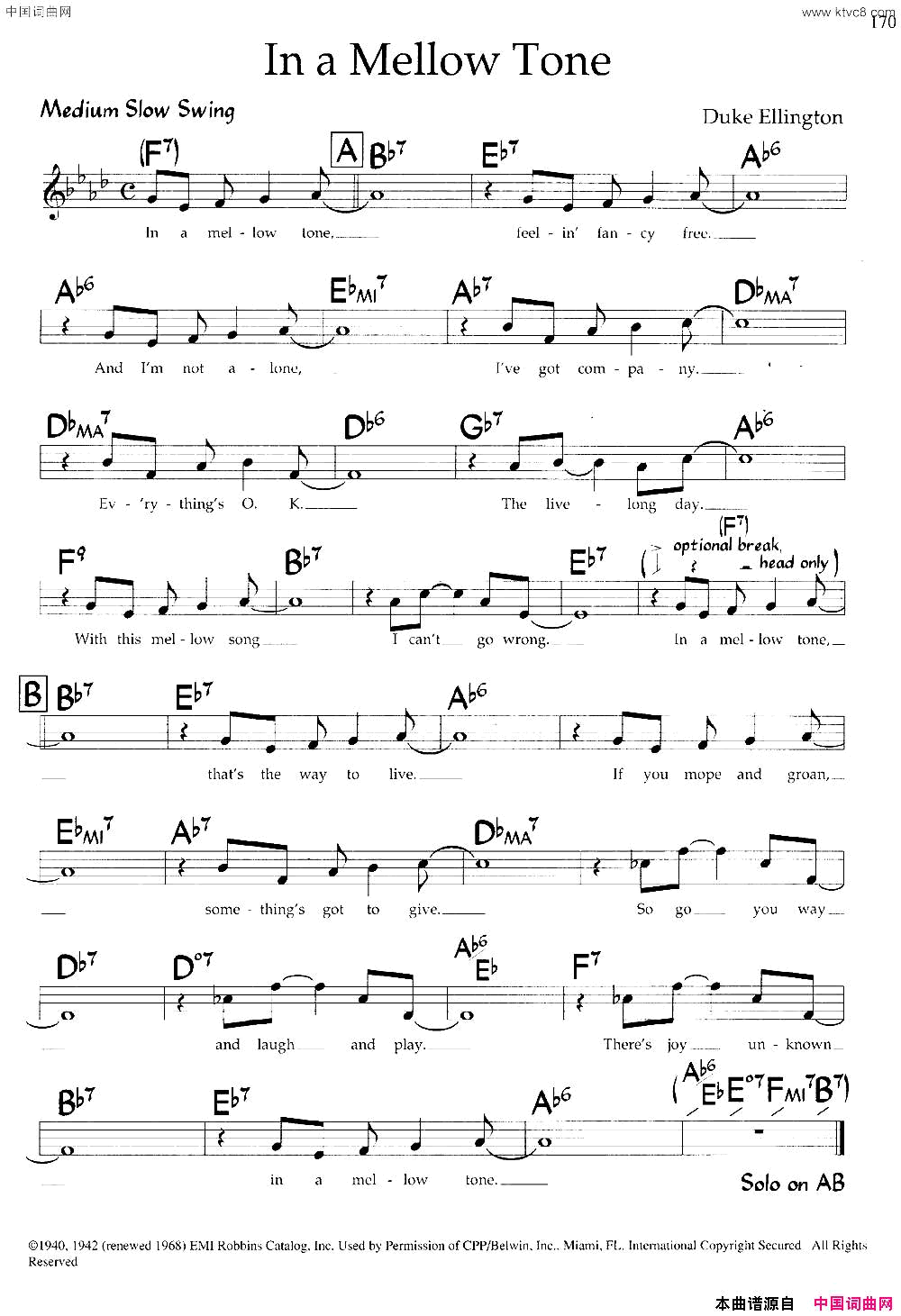 InaMellowTone带和弦五线谱In_a_Mellow_Tone带和弦五线谱简谱