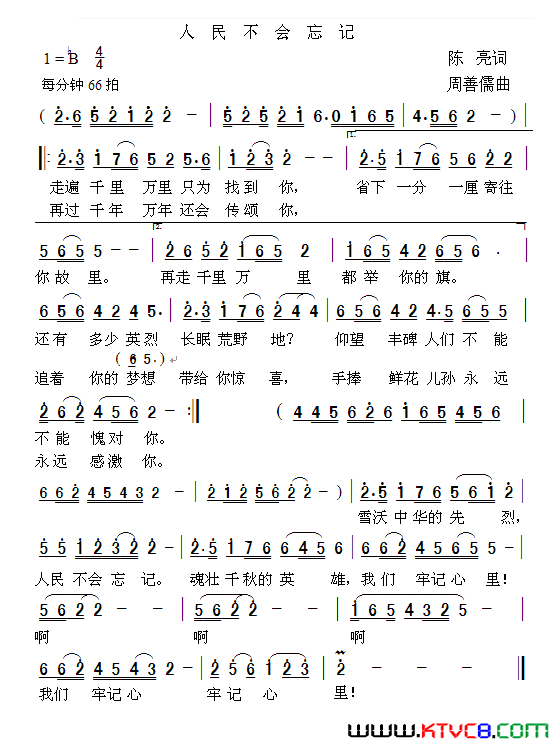 人民不会忘记陈亮词周善儒曲人民不会忘记陈亮词_周善儒曲简谱