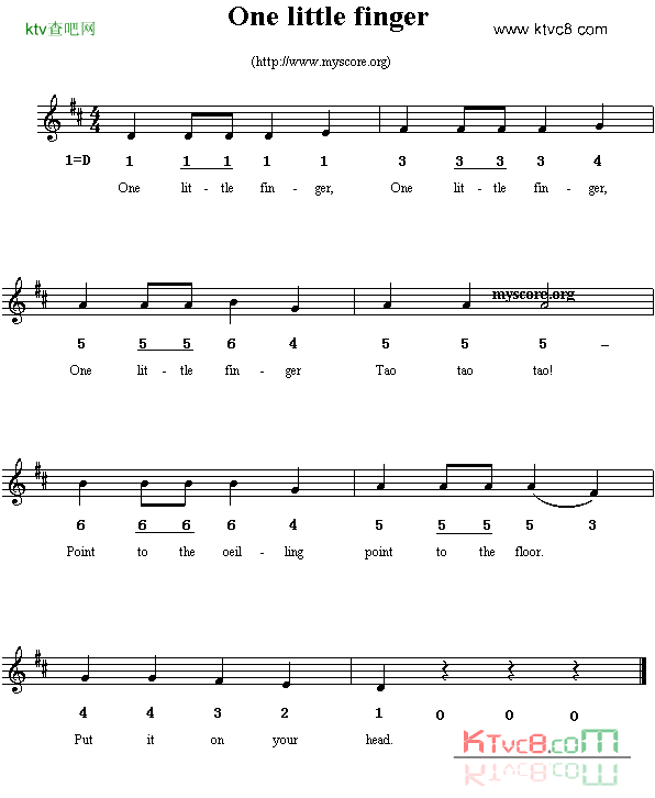 Onelittlefinger线简谱混排版、英文儿歌简谱