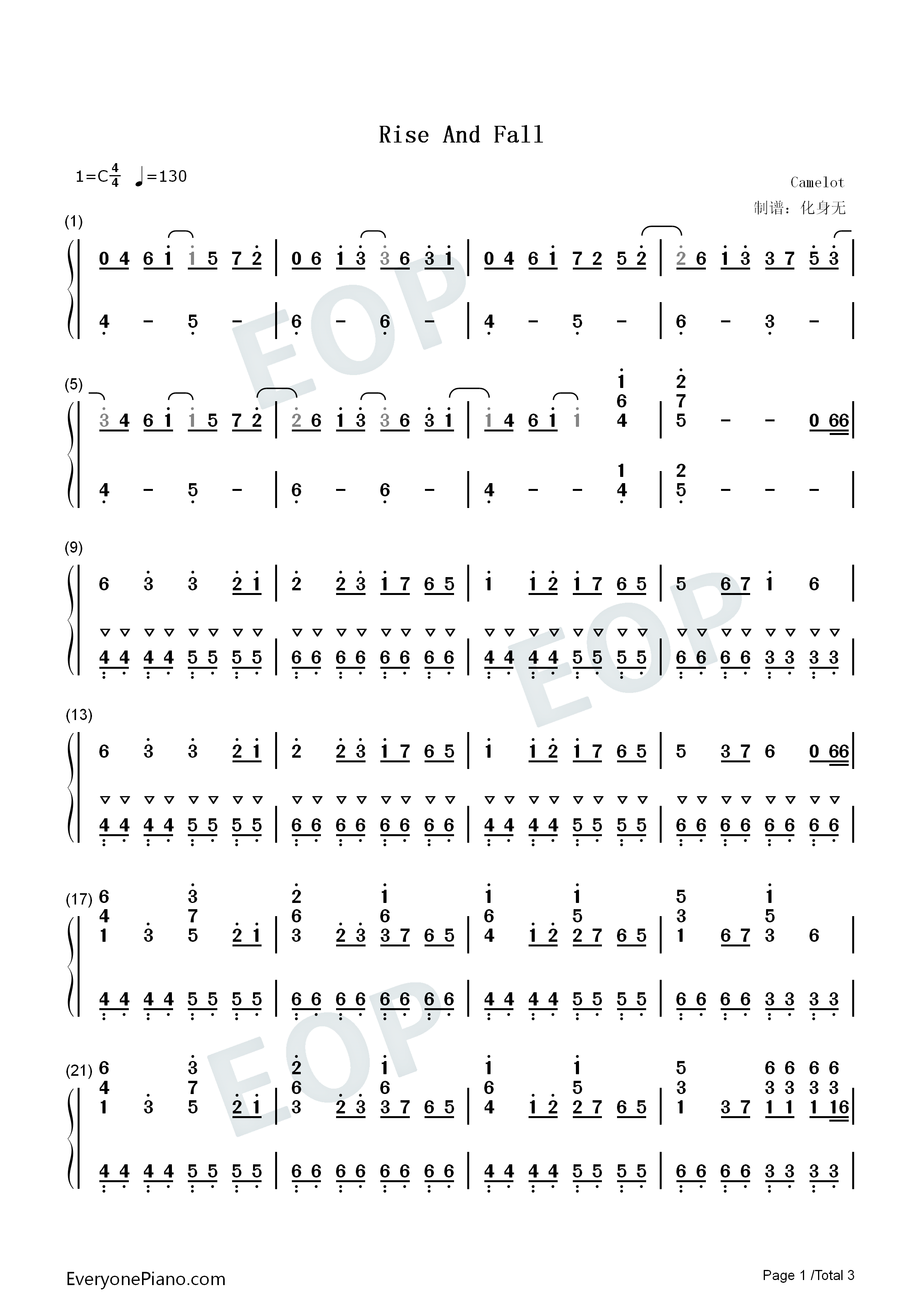 Rise_And_Fall钢琴简谱_Camelot演唱