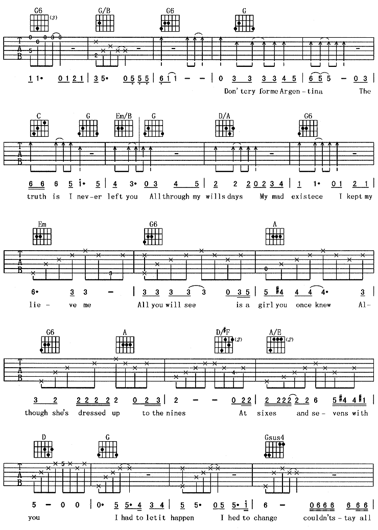 阿根廷别为我哭泣_贝隆夫人_主题歌简谱