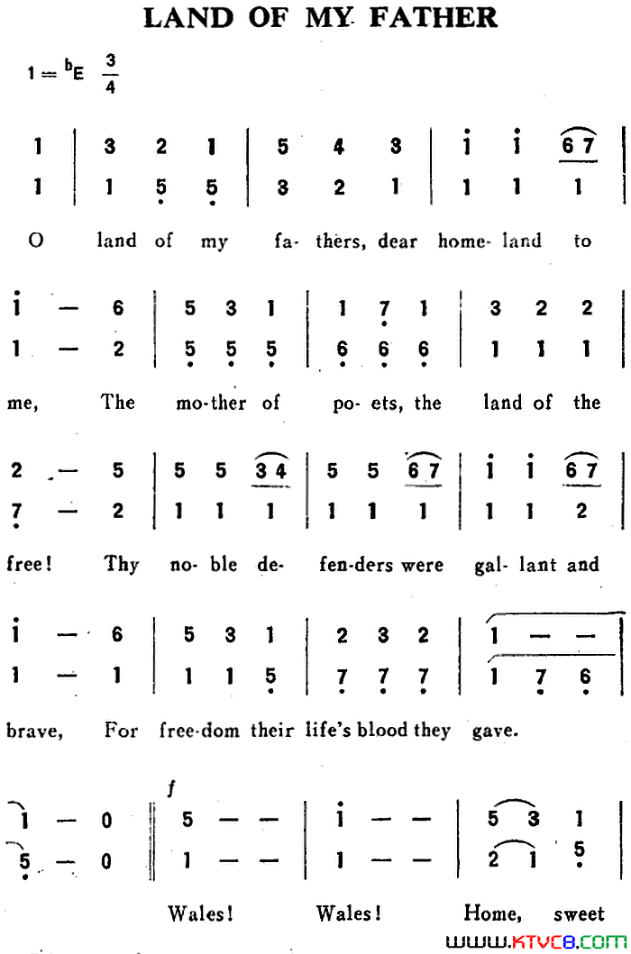 LAND_OF_MY_FATHER我的故乡【威尔士】简谱