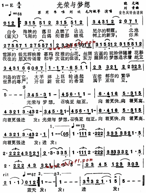 光荣与梦想__苏芮、韦唯、刘欢、毛阿敏等简谱