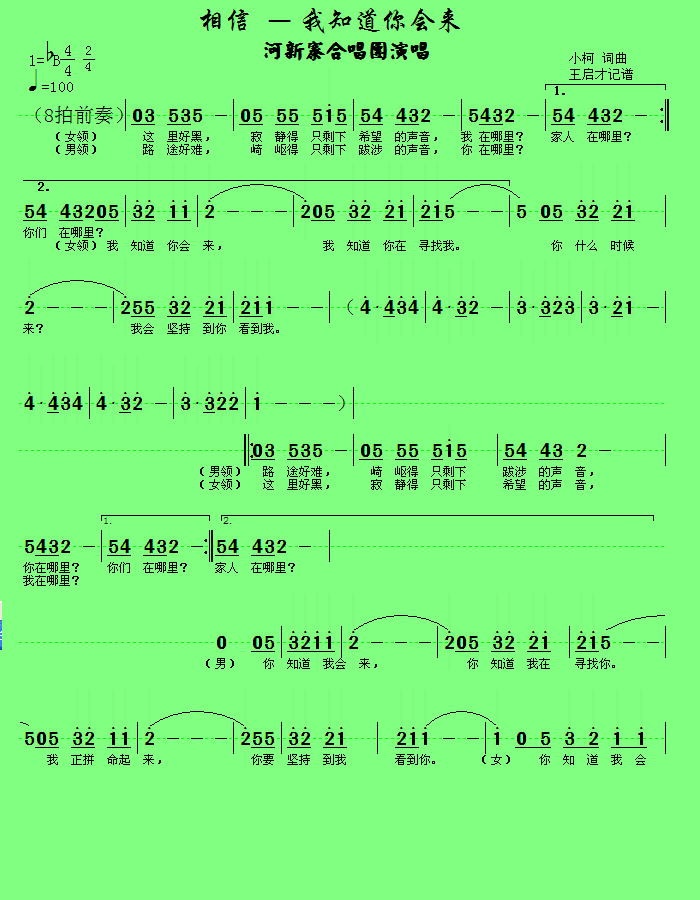 感人歌曲－小柯精品－_相信－我知道你会来_简谱_大山演唱