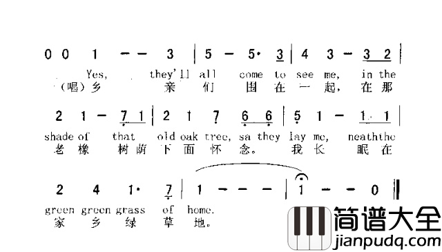 GREENGREENGRASSOFHOME家乡青青绿草地简谱