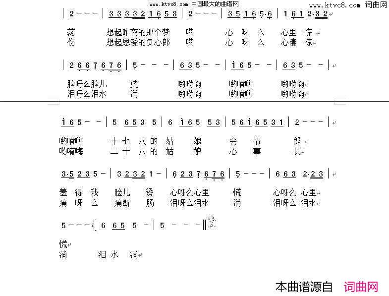 闺怨曲简谱_祖母绿演唱_仇荣祥/何焕洲词曲