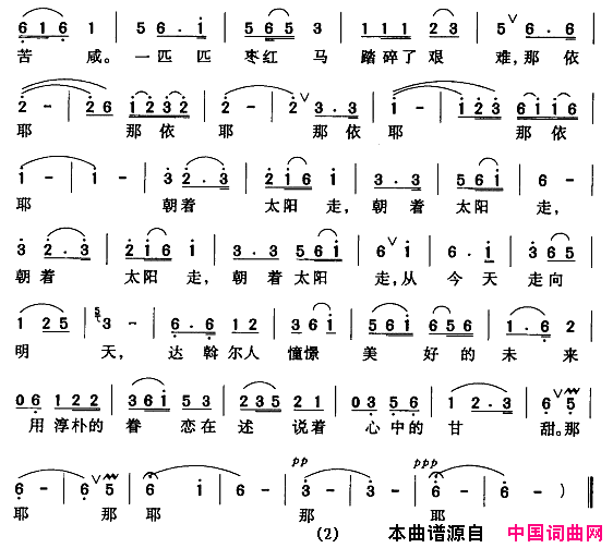 朝着太阳走电视片_达乡风情掠影_主题歌简谱