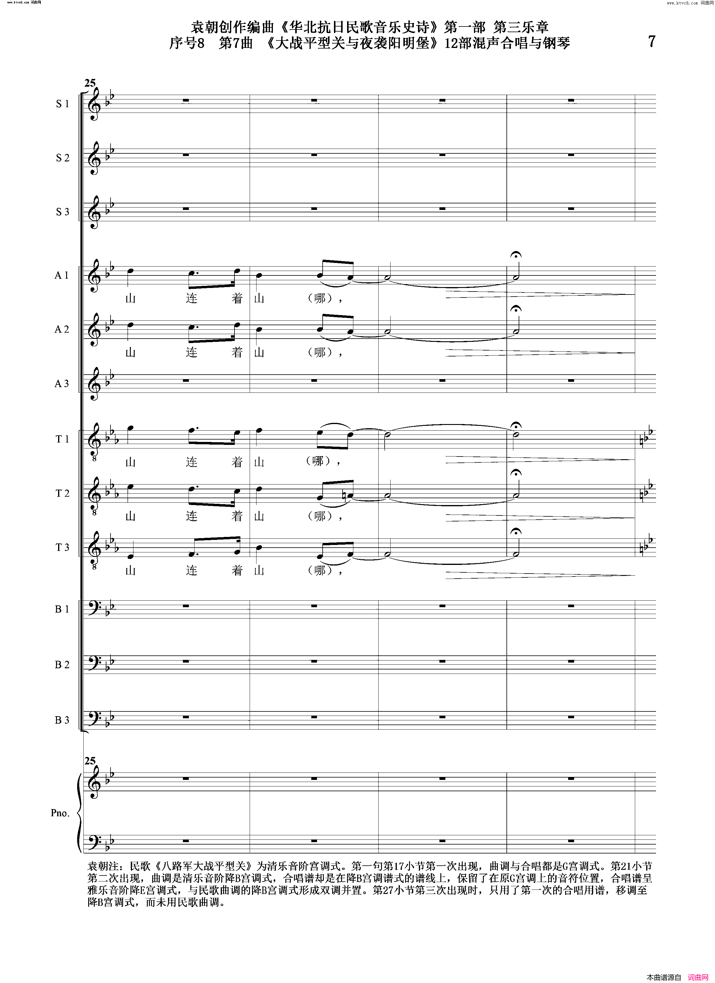大战平型关与夜袭阳明堡序号8第7曲Ⅰ合唱团与钢琴简谱