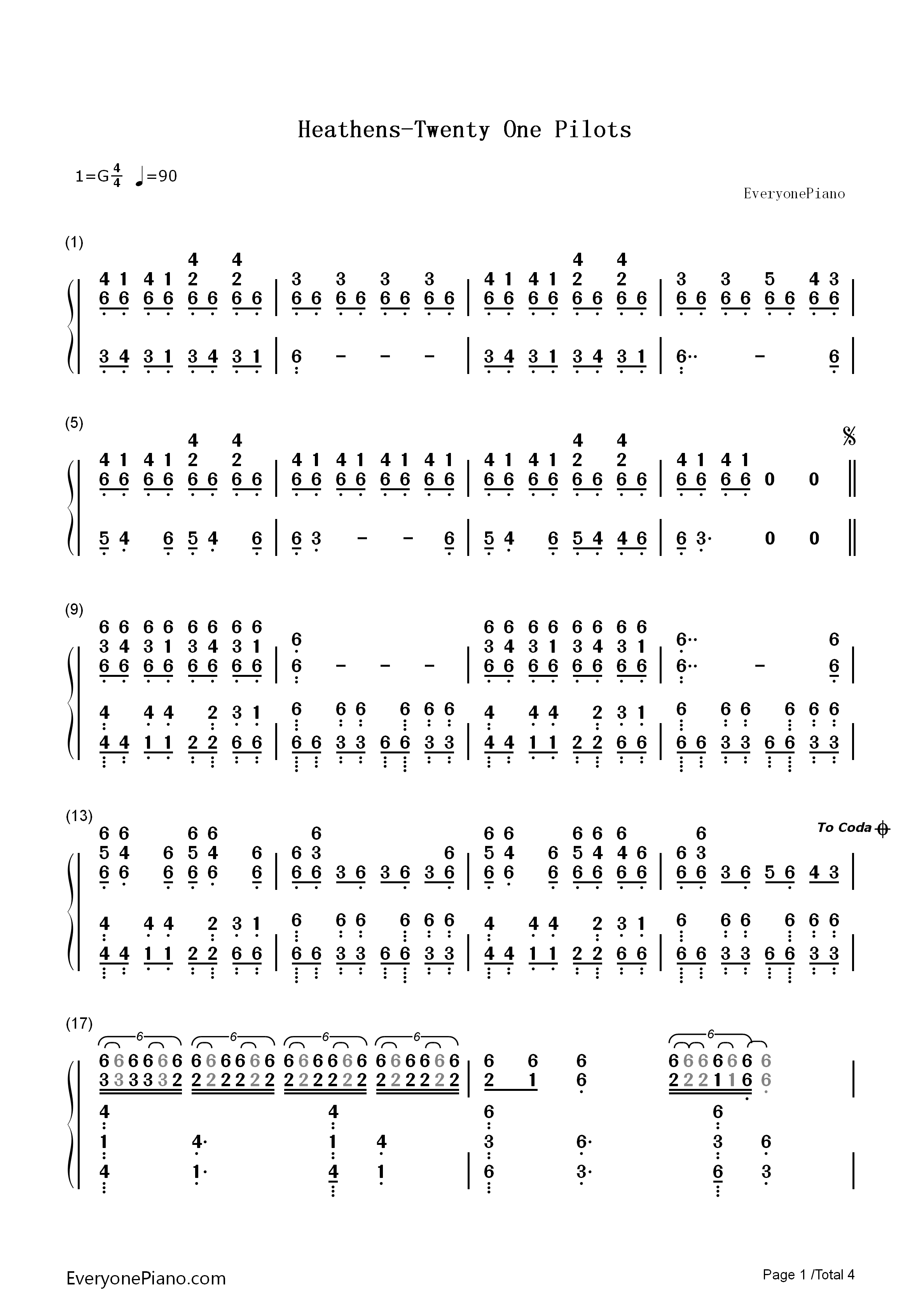 Heathens钢琴简谱_Twenty_One_Pilots演唱