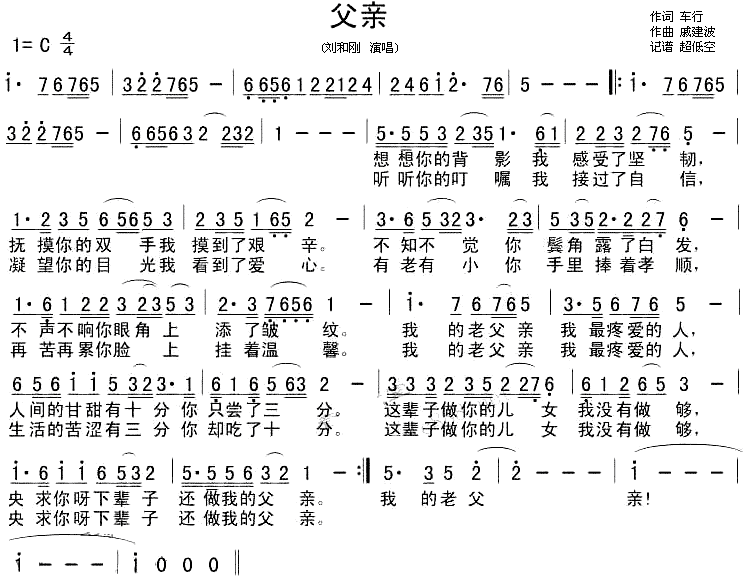 父亲－刘和刚简谱简谱_刘和刚演唱_车行/戚建波词曲