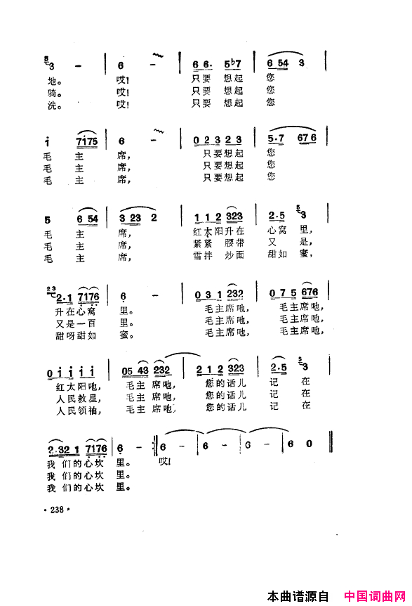 毛泽东之歌_红太阳歌曲集201_250简谱