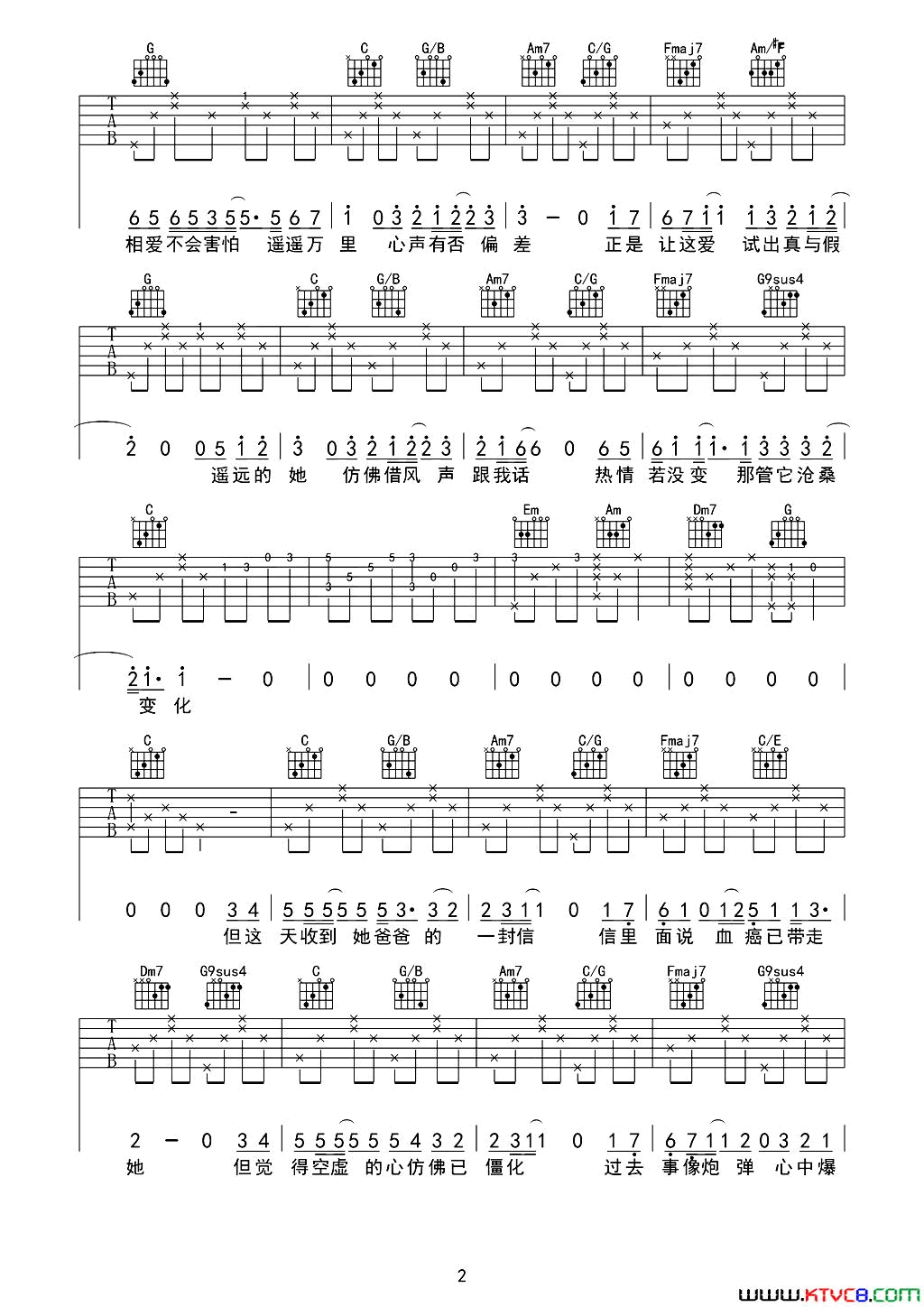 遥远的她张学友原版吉他谱简谱_张学友演唱