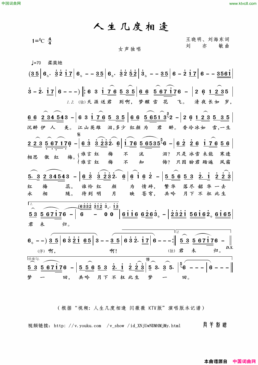 人生几度相逢王晓明、刘海东词刘亦敏曲人生几度相逢王晓明、刘海东词_刘亦敏曲简谱_闫薇薇演唱_王晓明、刘海东/刘亦敏词曲