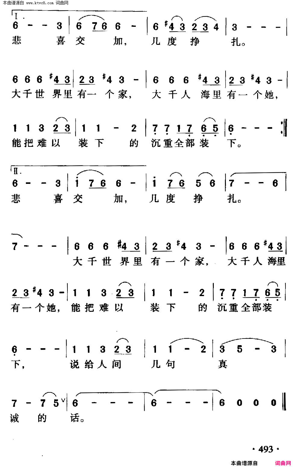 大千世界里有一个家电视剧_苏雅的故事_主题歌简谱_李娜演唱_任卫新/徐沛东词曲