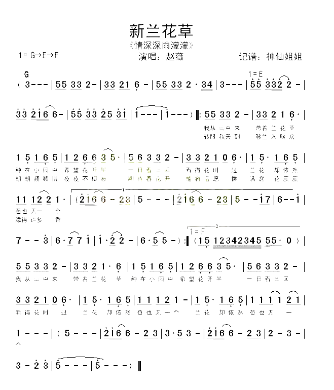 新兰花草_情深深雨濛濛_简谱_赵薇演唱