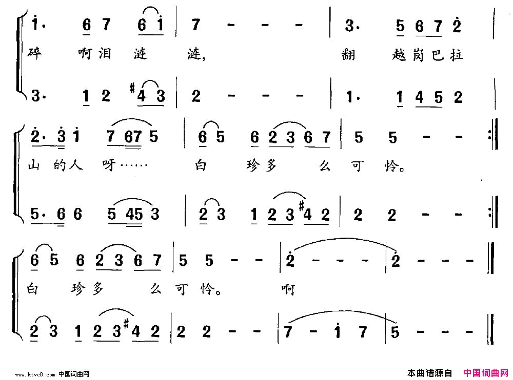 白珍姑娘西藏拉孜民歌简谱