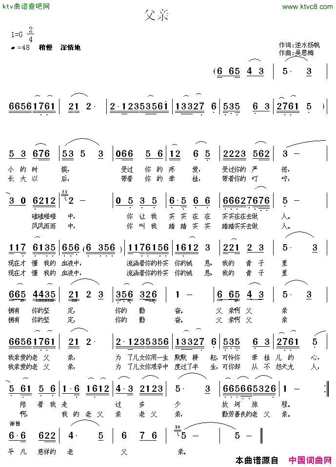 父亲逆水扬帆词吴恩梅曲简谱