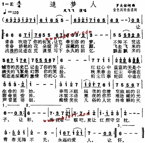 追梦人__雪山飞狐_插曲___凤飞飞简谱_凤飞飞演唱_罗大佑/罗大佑词曲