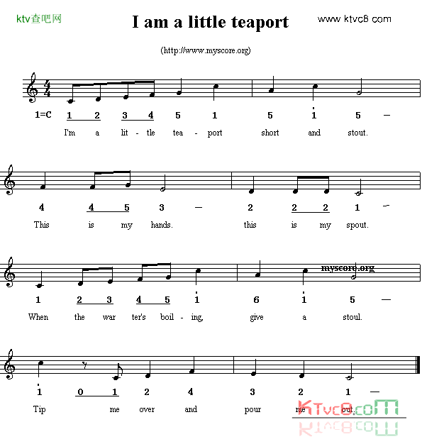 Iamalittleteaport线简谱混排版、英文儿歌简谱