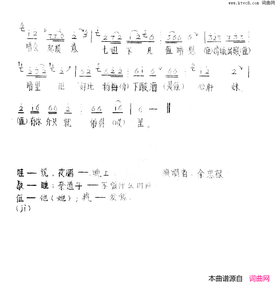 有你介只就够得里江西兴国山歌2简谱_余忠录演唱