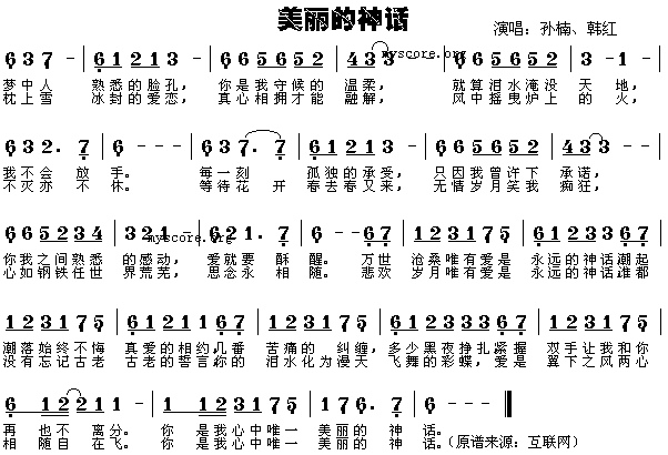 美丽的神话_神话_主题曲简谱_孙楠演唱