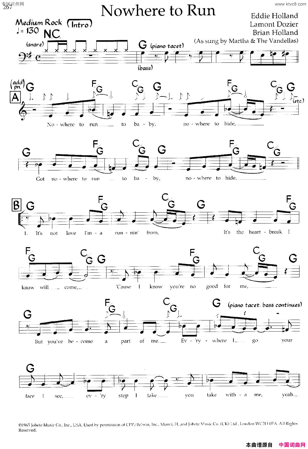 NowheretoRun带和弦五线谱Nowhere_to_Run带和弦五线谱简谱