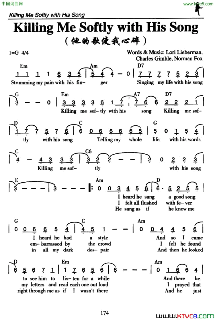 KillingMeSoftlywithHisSong他的歌使我心碎Killing_Me_Softly_with_His_Song他的歌使我心碎简谱