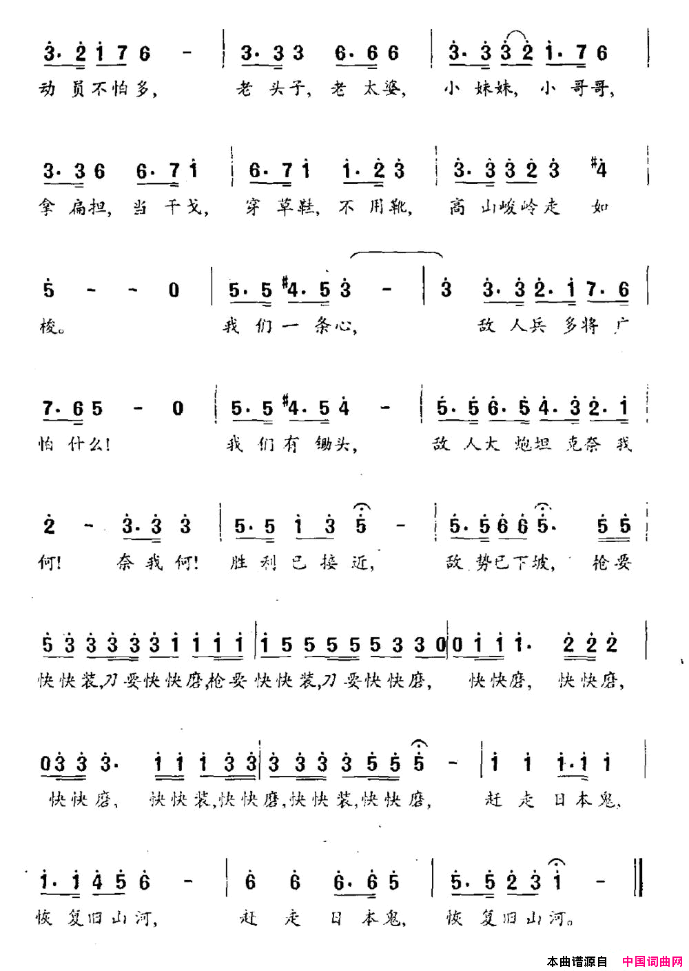 胜利进行曲田汉词贺绿汀曲胜利进行曲田汉词_贺绿汀曲简谱