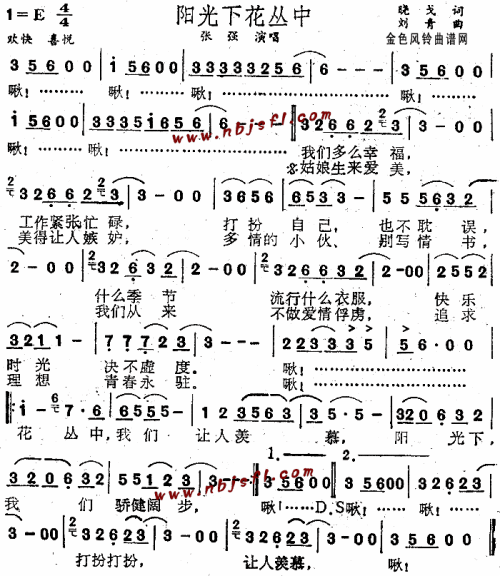 阳光下花丛中__张强简谱