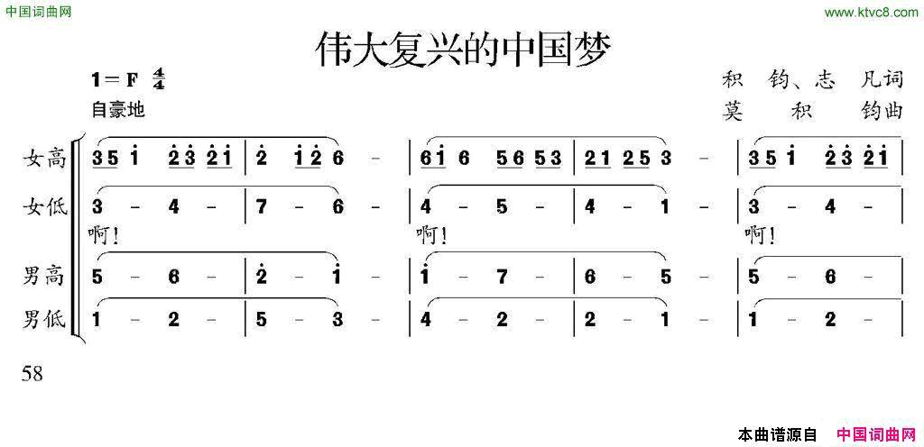 复兴伟大的中国梦简谱