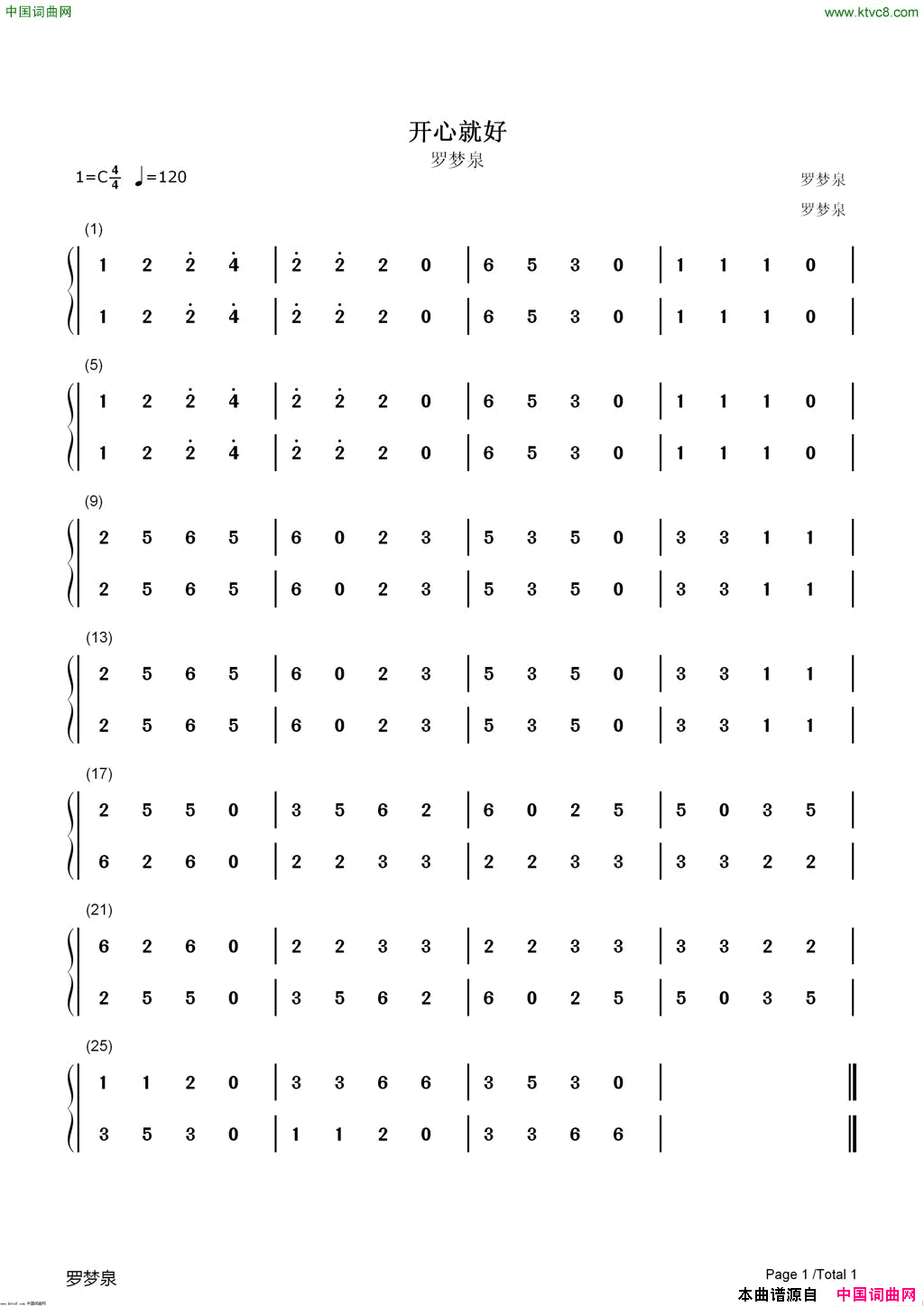 开心就好罗梦泉简谱_罗梦泉演唱_罗梦泉/罗梦泉词曲