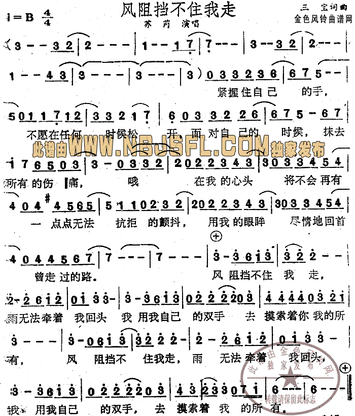 风阻挡不住我走简谱_苏芮演唱