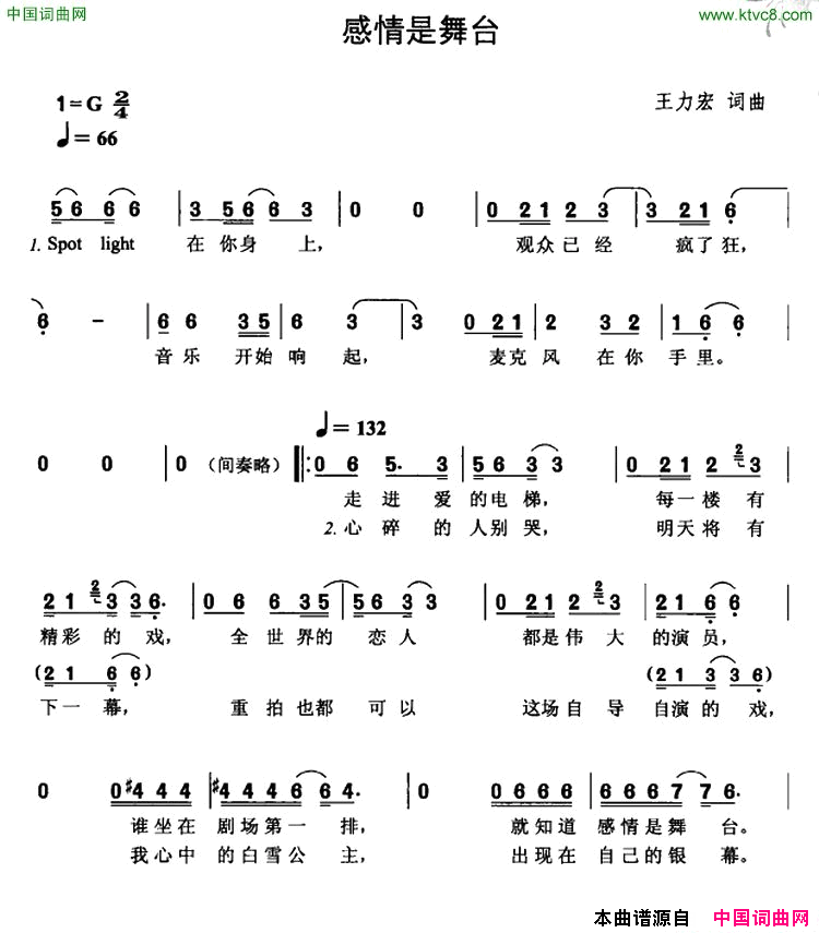 感情是舞台简谱_王力宏演唱_王力宏/王力宏词曲