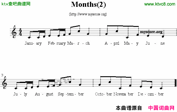 Months英文儿歌、五线谱简谱