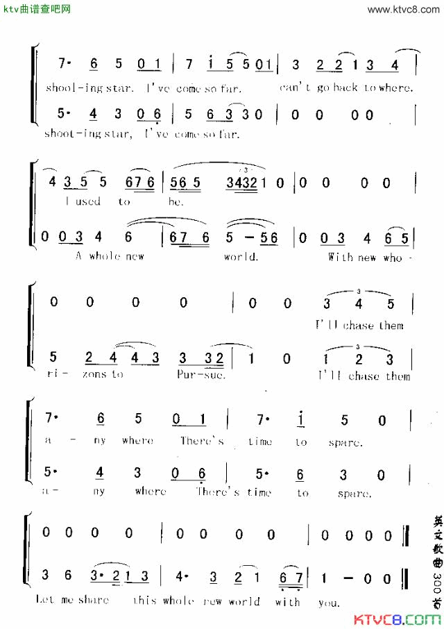 AWHOLENEWWORLD崭新的世界简谱