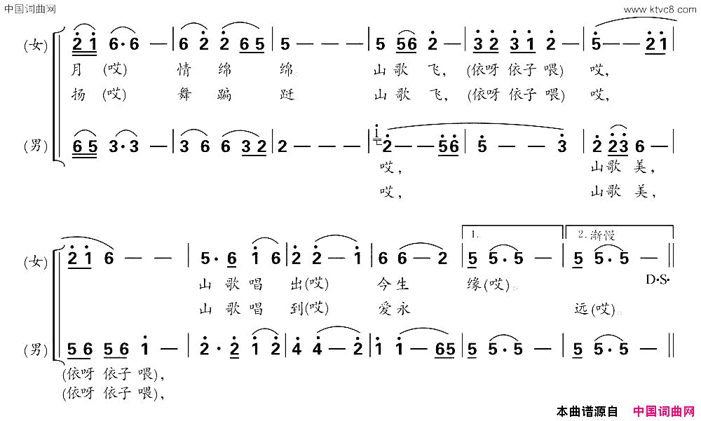 月光下的山歌简谱_王新鹏演唱_叶方义/罗奕欢词曲