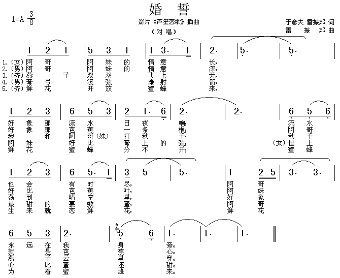 婚誓简谱_闫维文演唱