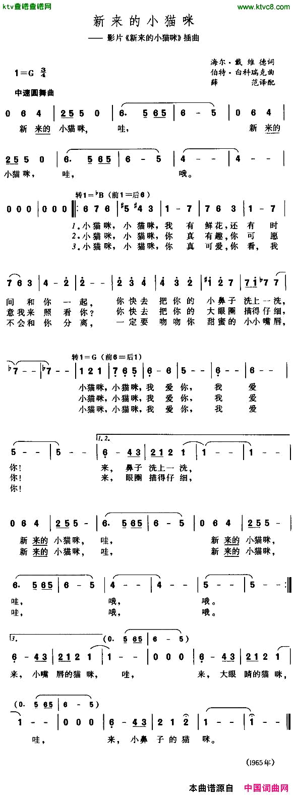 新来的小猫咪[美]简谱