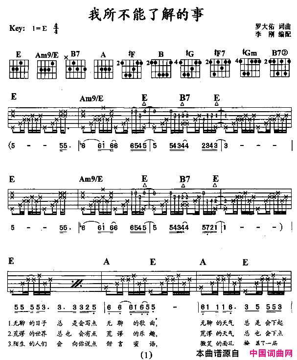 我所不能了解的事简谱_罗大佑演唱