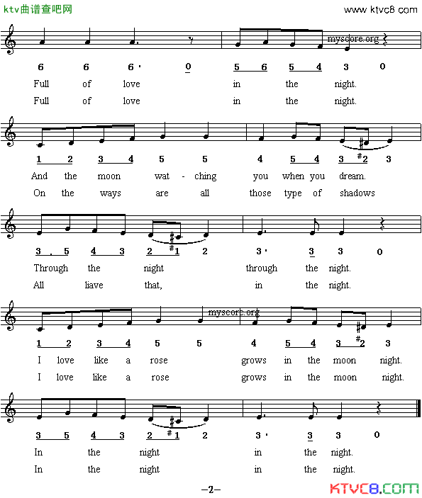 Themoonclimbingovermountain半个月亮爬上来英译中文歌曲、线简谱混排版简谱